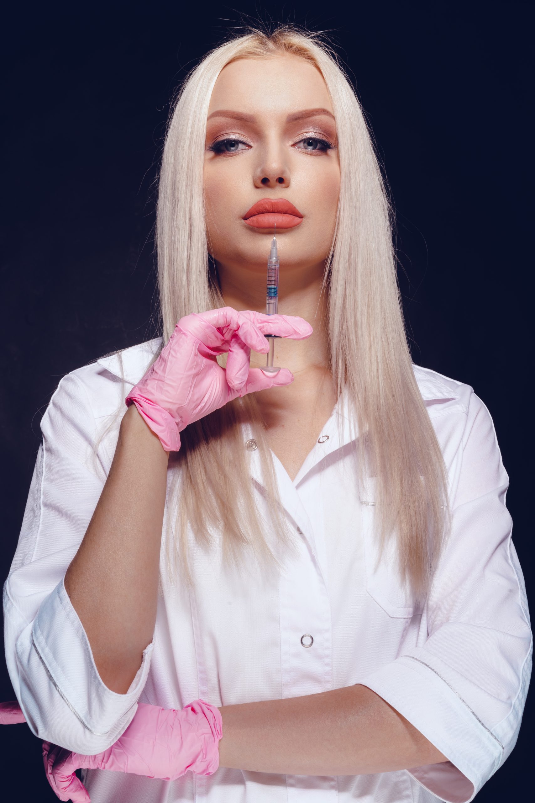 Portrait of young Caucasian woman. Concept of botox cosmetic injection